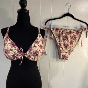 Wild Fable Bikini Set | Floral Rosette Tie Top String Bottom | 1X